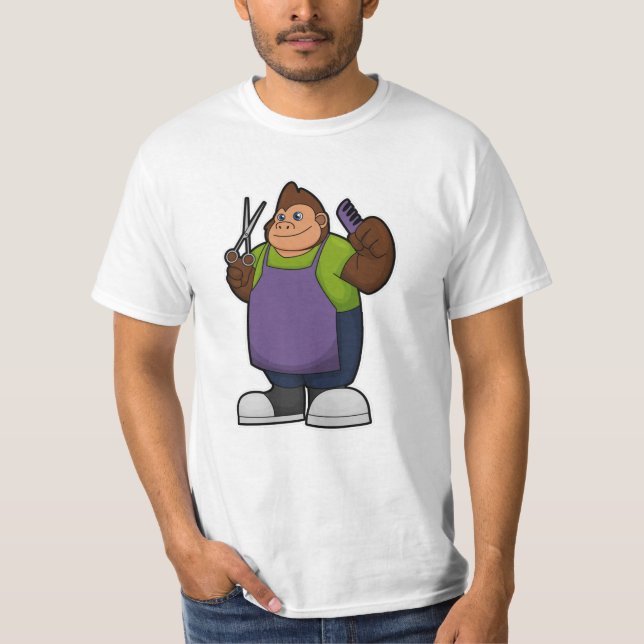 Gorilla als Friseur mit Schere & Kamin T-Shirt (Vorderseite)