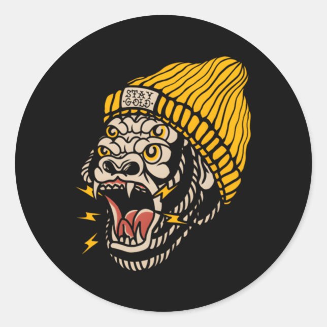 Gorilla American Traditional Tattoo Inkted Old Sch Runder Aufkleber (Vorderseite)