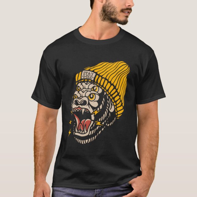 Gorilla American Traditional Tattoo Inkted Old Sch T-Shirt (Vorderseite)