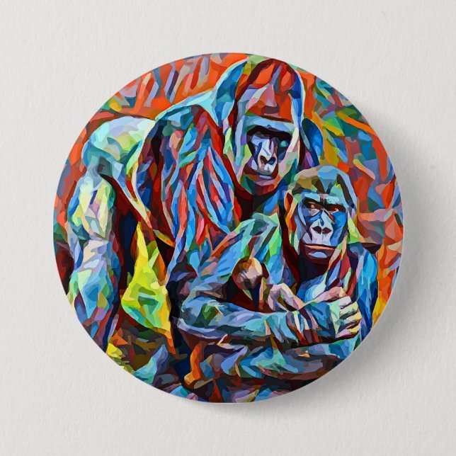 Gorilla Ape Abstrakte Tiere Kunst und Kultur Button (Vorderseite)