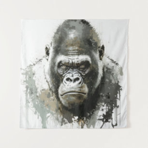 Gorilla Ape Animal Painting Wildlife Forest Wandteppich