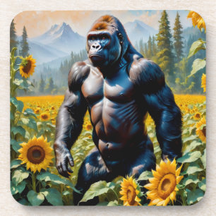 Gorilla Ape in einem Feld der Sonnenblumen Getränkeuntersetzer