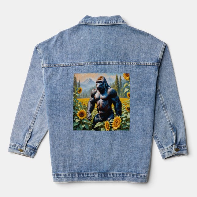 Gorilla Ape in einem Feld der Sonnenblumen Jeansjacke (Rückseite)