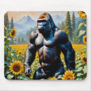 Gorilla Ape in einem Feld der Sonnenblumen Mousepad