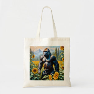Gorilla Ape in einem Feld der Sonnenblumen Tragetasche