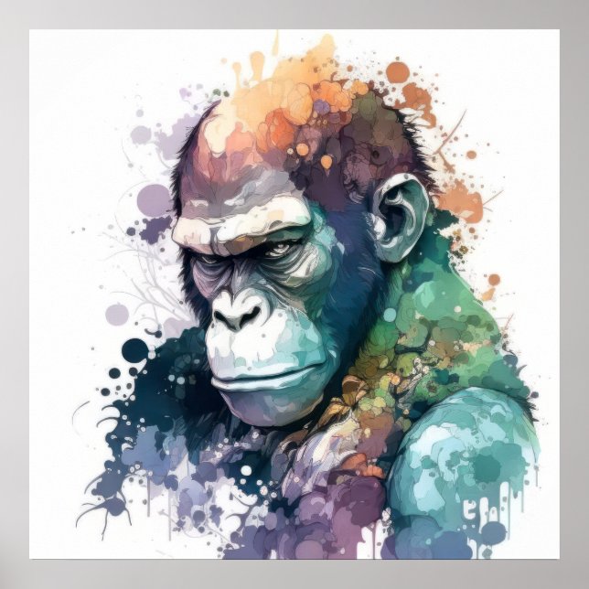 Gorilla Ape Portrait Tiermalerei frei von Wildtier Poster (Vorne)