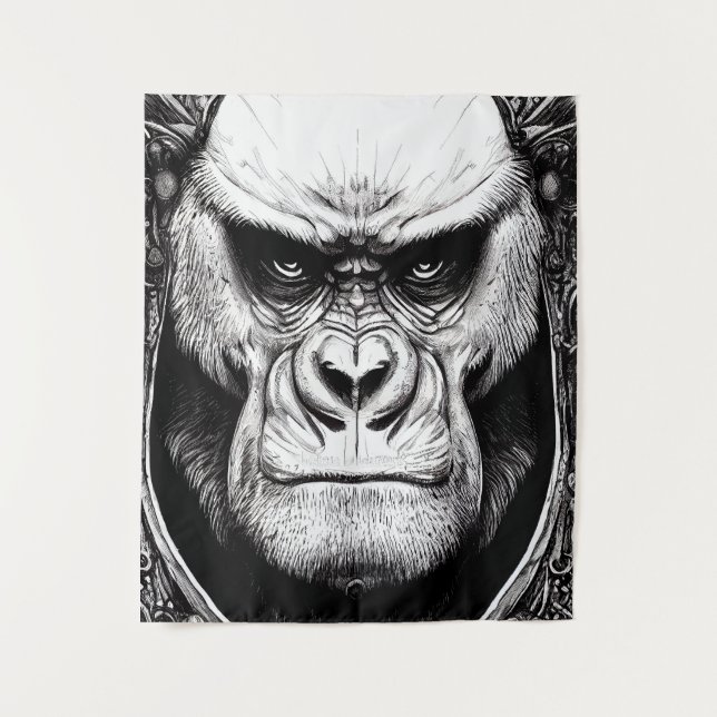 Gorilla Ape Wild Nature Illustration Line Epische  Wandteppich (Vorderseite)