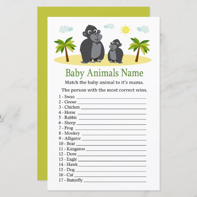 Gorilla Baby Animals Name Game (Vorne/Hinten)