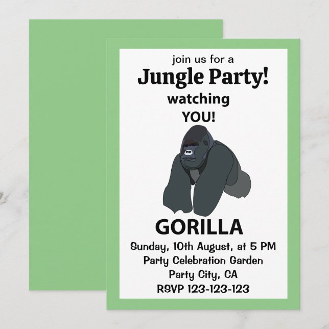 Gorilla beobachtet euch den Funny Gorilla Einladung (Vorne/Hinten)