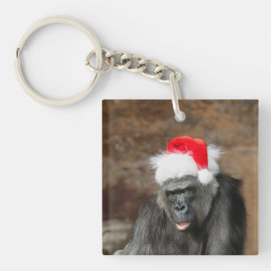 Gorilla Biddy in einem Weihnachtshut Schlüsselanhänger
