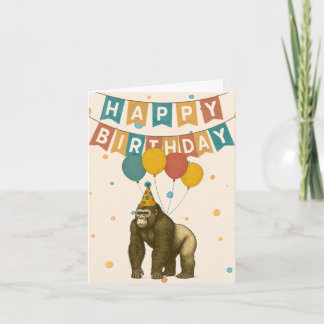 Gorilla Birthday Card - Funny Animal with Balloons Karte