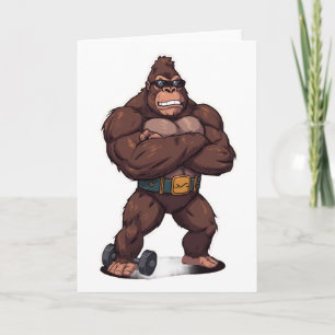 Gorilla Bodybuilder Gewichtheber Pop Art Cartoon Karte