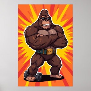 Gorilla Bodybuilder Gewichtheber Pop Art Cartoon Poster
