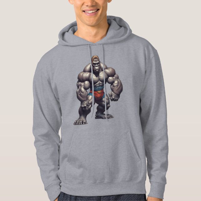 Gorilla Bodybuilder Pop Art Cartoon Drawing Hoodie (Vorderseite)