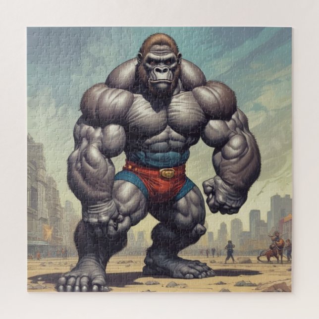 Gorilla Bodybuilder Pop Art Cartoon Zeichnend (Vertikal)