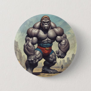 Gorilla Bodybuilder Pop Art Cartoon Zeichnend Button