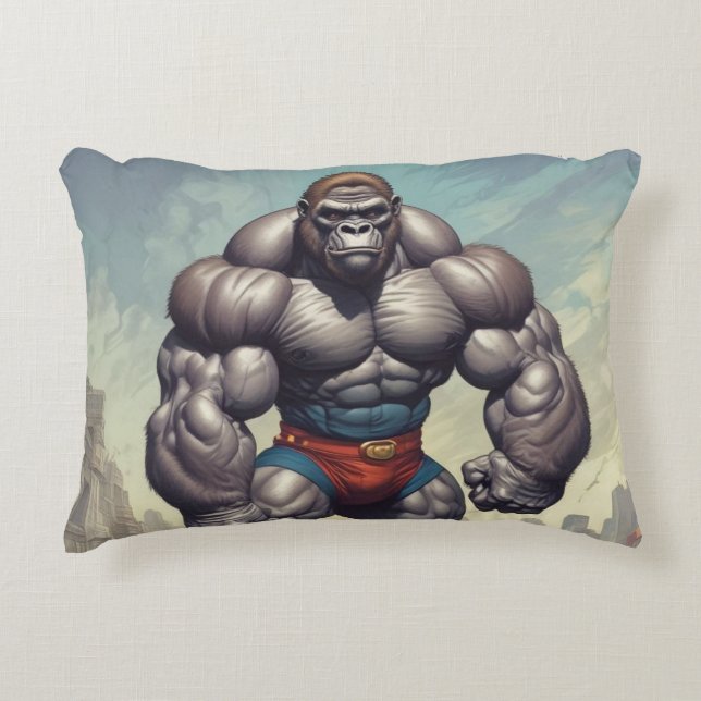 Gorilla Bodybuilder Pop Art Cartoon Zeichnend Dekokissen (Vorderseite)