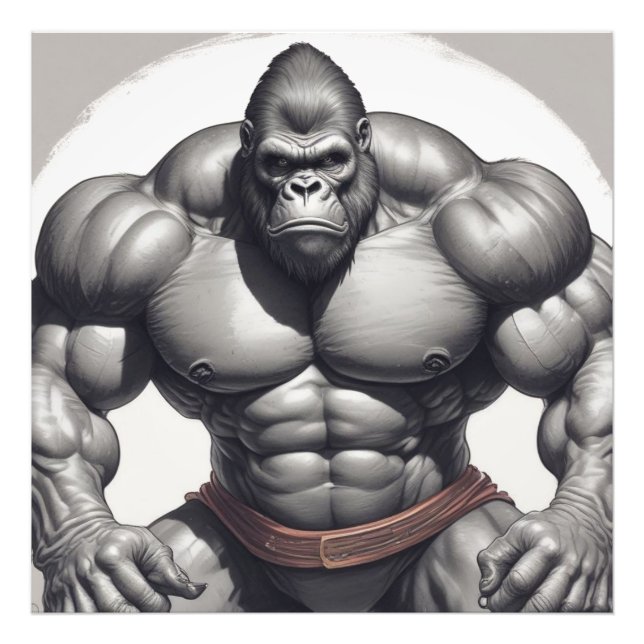 Gorilla Bodybuilder Pop Art Cartoon Zeichnend Fotodruck (Vorne)
