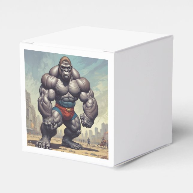 Gorilla Bodybuilder Pop Art Cartoon Zeichnend Geschenkschachtel (Vorderseite)