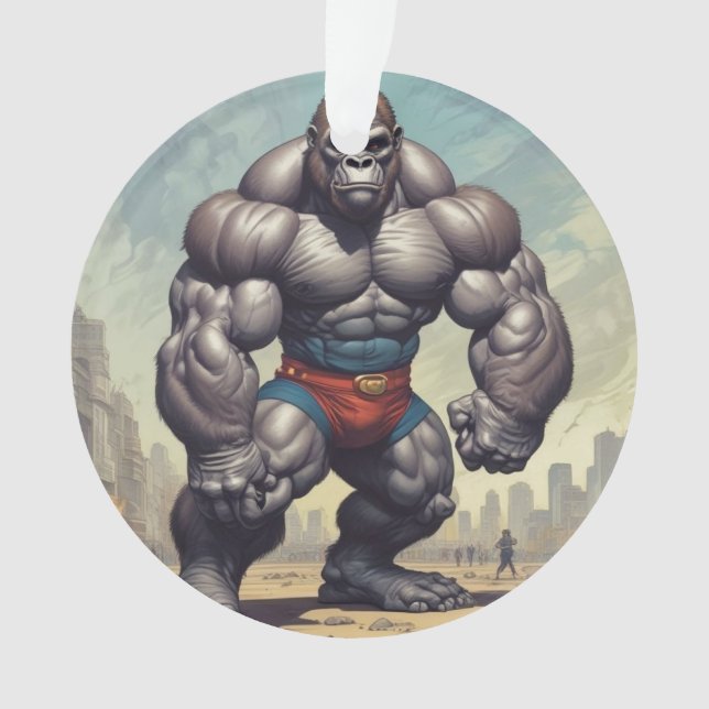 Gorilla Bodybuilder Pop Art Cartoon Zeichnend Ornament (Vorderseite)