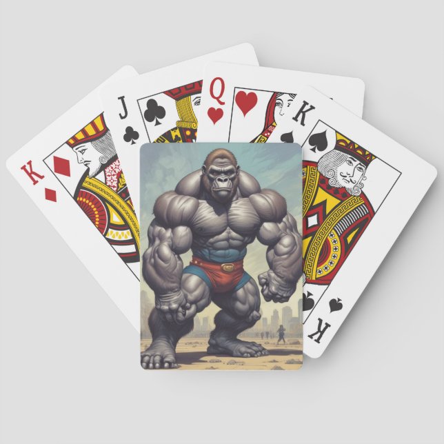 Gorilla Bodybuilder Pop Art Cartoon Zeichnend Spielkarten (Rückseite)