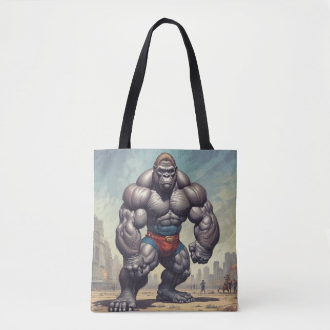 Gorilla Bodybuilder Pop Art Cartoon Zeichnend Tasche (Vorderseite)