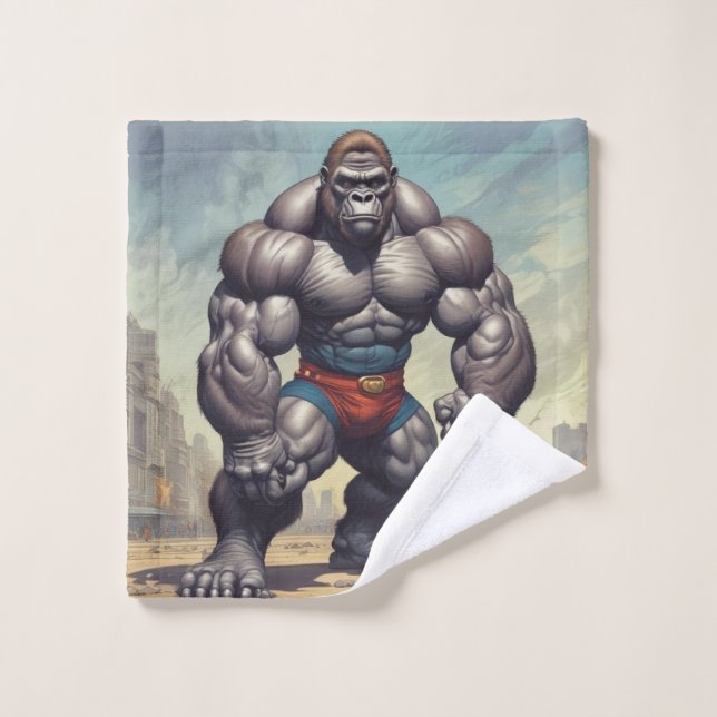 Gorilla Bodybuilder Pop Art Cartoon Zeichnend Waschlappen (Waschlappen)