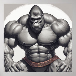 Gorilla Bodybuilder Pop Art Cartoon Zeichnung Poster