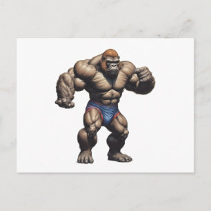 Gorilla Bodybuilder Pop Art Cartoon Zeichnung Postkarte