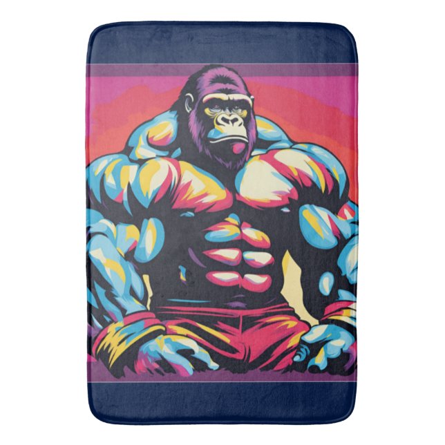 Gorilla Bodybuilder Pop Cartoon Badematte (Vorderseite Vertikal)