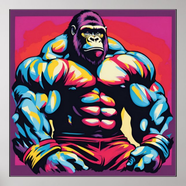 Gorilla Bodybuilder Pop Cartoon Poster (Vorne)