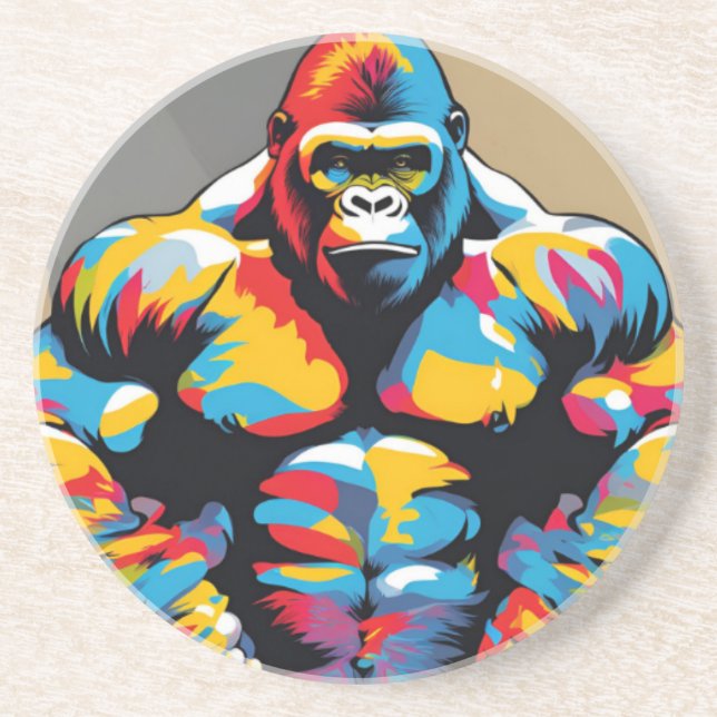 Gorilla Bodybuilder Pop Hebebühnen Cartoon Getränkeuntersetzer (Vorne)