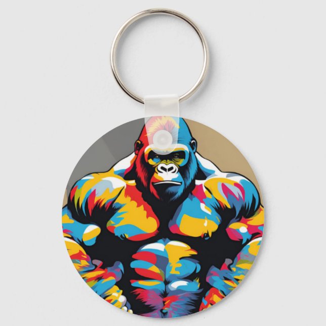 Gorilla Bodybuilder Pop Hebebühnen Cartoon Schlüsselanhänger (Vorderseite)