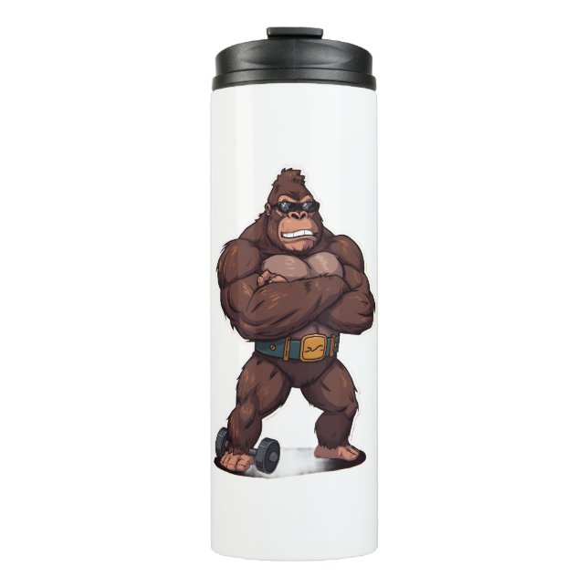 Gorilla Bodybuilder Weight Lifter Pop Art Cartoon Thermosbecher (Vorderseite)