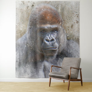 Gorilla Face Jungle Animal Water Wandteppich