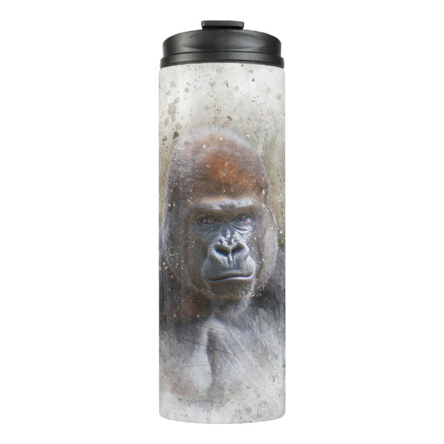 Gorilla Face Portrait Modernes Aquarell Thermosbecher (Vorderseite)