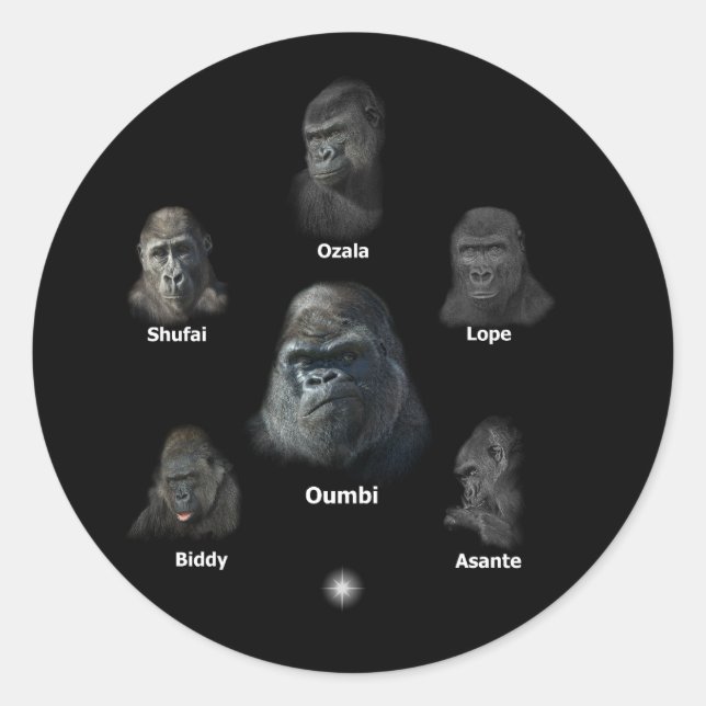 Gorilla Family Runder Aufkleber (Vorderseite)