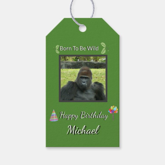 Gorilla Focused Wild Birthday Art Geschenkanhänger (Vorderseite)