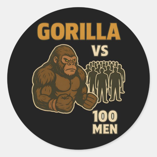 Gorilla gegen 100 Männer epischer Kampf Runder Aufkleber (Vorderseite)