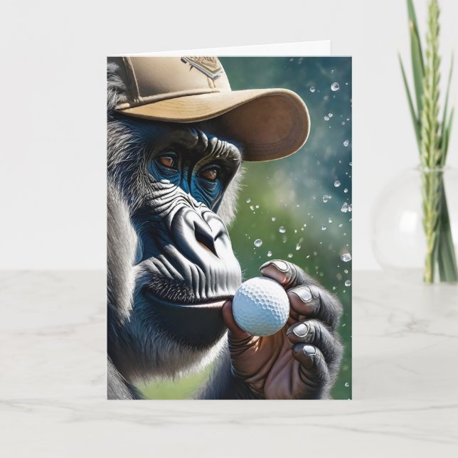Gorilla Golf spielen mit Kuss für Viel Glück Karte (Vorderseite)