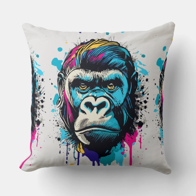 Gorilla Head - Gorilla Throw Kissen farbenfroh (Vorderseite)