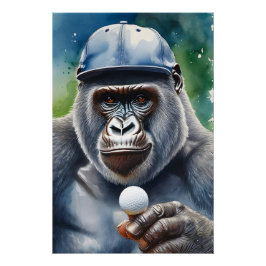 Gorilla in Baseball Golf spielen Poster