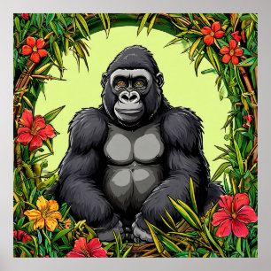 Gorilla in einem tropischen Bambusrahmen Poster