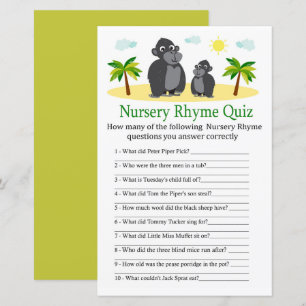 Gorilla Kinderzimmer Rhyme Quiz Babyduschenspiel
