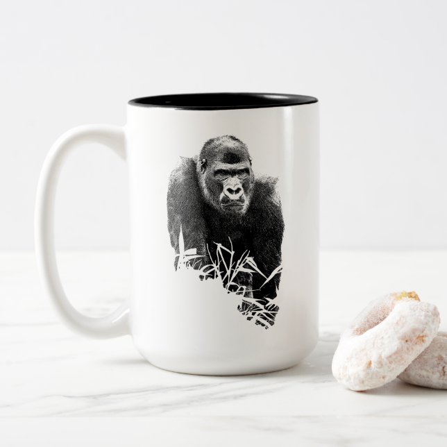 Gorilla Lope Digitale Kontur Kunst Zweifarbige Tasse (Mit Donut)
