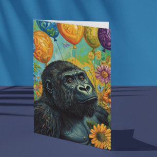 Gorilla mit Luftballons Karte