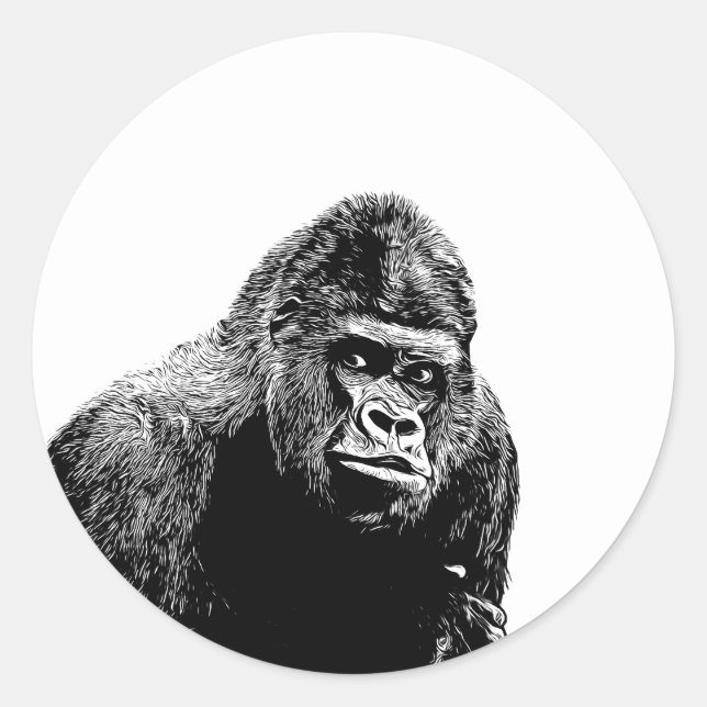 Gorilla Monkey Illustration Jungle Safari Runder Aufkleber (Vorderseite)