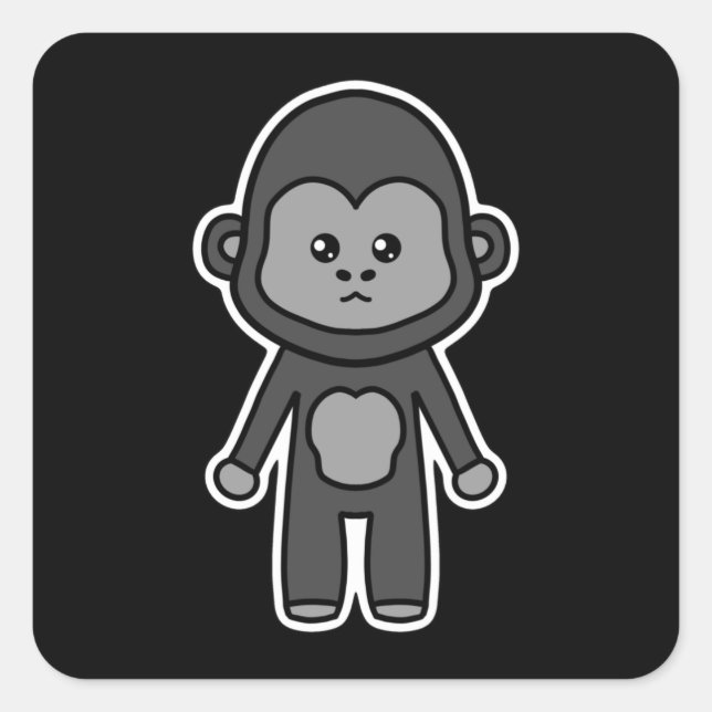 Gorilla niedlich und Kawaii Quadratischer Aufkleber (Vorderseite)