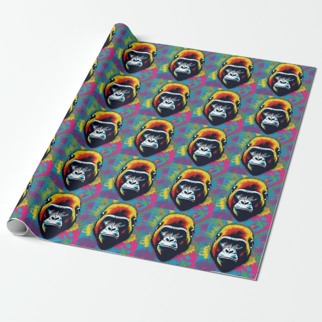 Gorilla Pop Cartoon Zeichnend Geschenkpapier (Ungerollt)