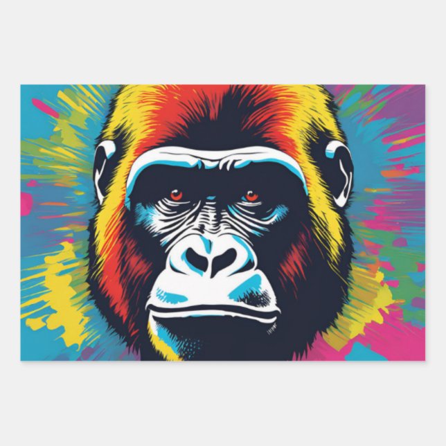 Gorilla Pop Cartoon Zeichnend Geschenkpapier Set (Vorderseite)